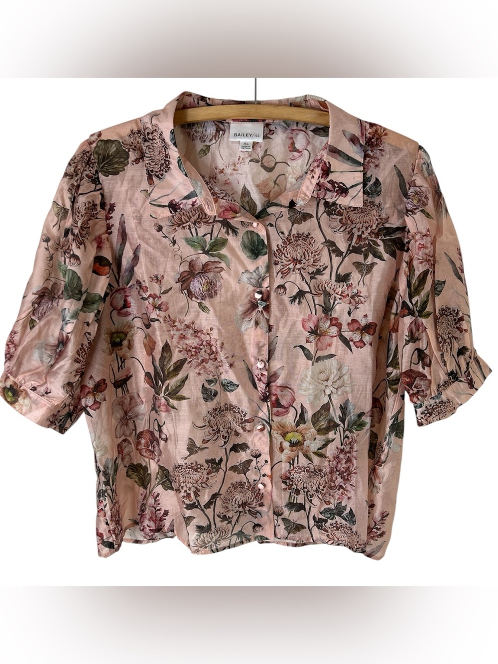 BAILEY/44 Pink Floral Button Down Cropped Blouse Size XL